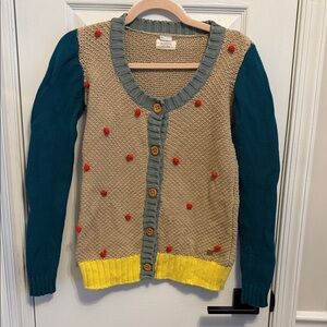 Anthropologie Numph Mirabell Colorblock PomPom Cardigan Sz XS